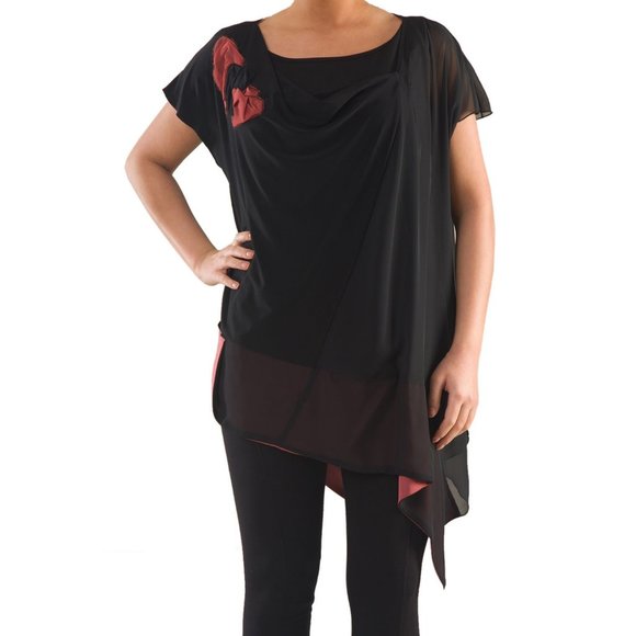 La Mouette Tops - Plus Size Draped Flare Chiffon Tunic - La Mouette